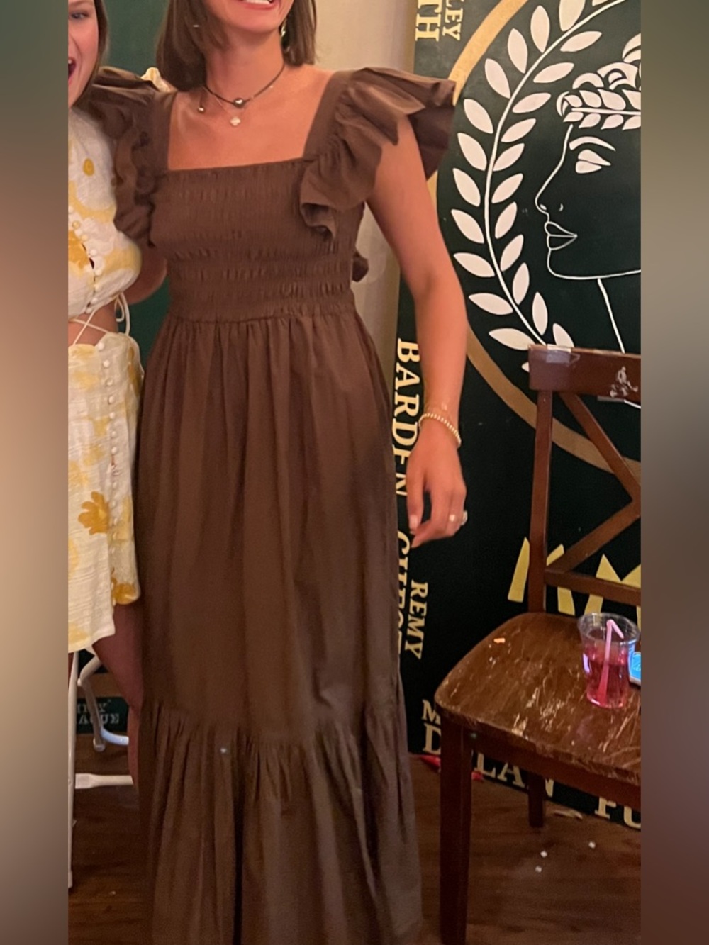 Girls Casual Brown Ruffle Strap Dress